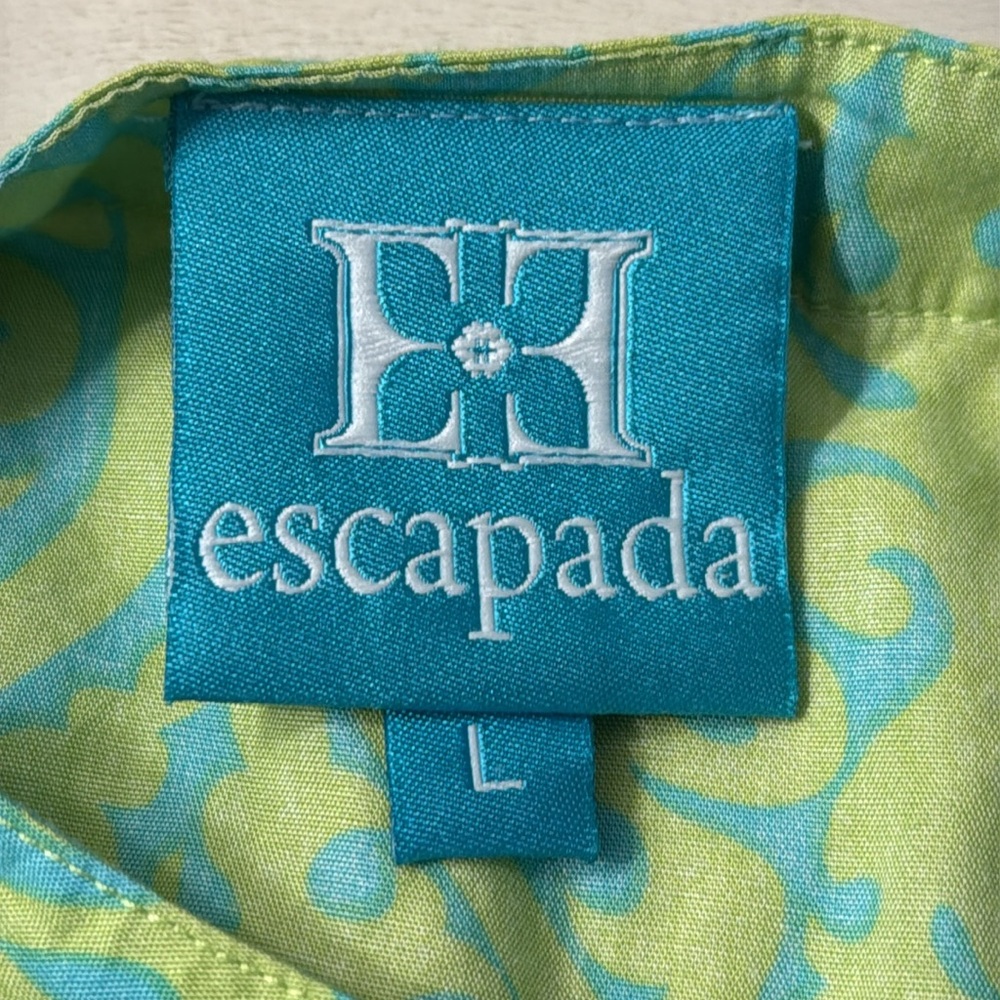 Escapada Green and Blue Bell Sleeve Blouse EUC Size L - Picture 5 of 6